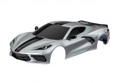 Traxxas TRX9311T Body, Chevrolet Corvette Stingray, compleet (zilver) (gelakt, stickers aangebracht) (inclusief zijspieg