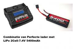 Combinatie van RC-Plus lader met RCR-accu 5400mAh 2-Cell 7.4V