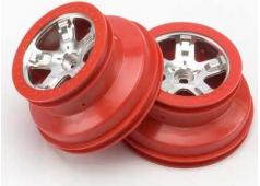 Traxxas TRX5874A Wielen, SCT gesatineerd chroom, rood beadlock s