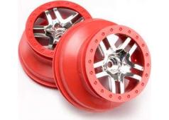 Traxxas TRX5876A Wielen, SCT Split-Spoke, chroom, rood beadlock 