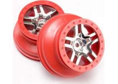 Traxxas TRX6872A Wielen, SCT Split-Spoke, chroom, rood beadlock 