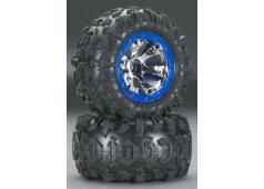 Traxxas TRX7274 Banden en wielen, gemonteerd, gelijmd (Geode chroom, blauw beadlock stijl wielen, Canyon AT banden, foam