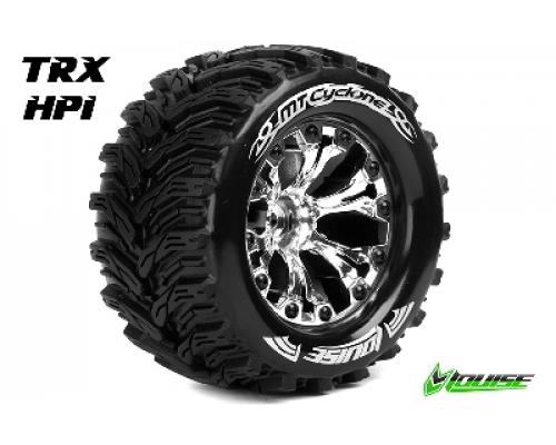 Louise RC - MT-CYCLONE - 1-10 Monster Truck Banden Set - Verlijmd op velg - Soft - 2.8\" Velgen Chroom - 1/2\"-Offset - GP