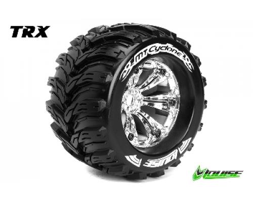 Louise RC - MT-CYCLONE - 1-8 Monster Truck Banden Set - Verlijmd op velg - Medium - 3.8\" Velgen Chroom - 1/2\"-Offset - E