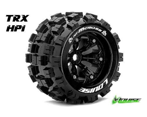 Louise RC - MT-MCROSS - 1-8 Monster Truck Banden Set - Verlijmd op velg - Medium - 3.8\" Velgen Zwart - 0-Offset - EP E-M