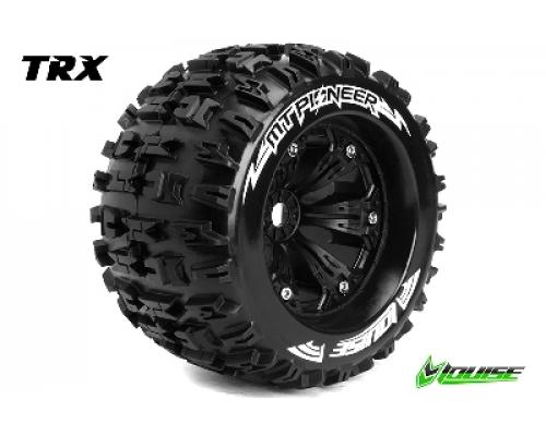 Louise RC - MT-PIONEER - 1-8 Monster Truck Banden Set - Verlijmd op velg - Medium - 3.8\" Velgen Zwart - 1/2\"-Offset - EP