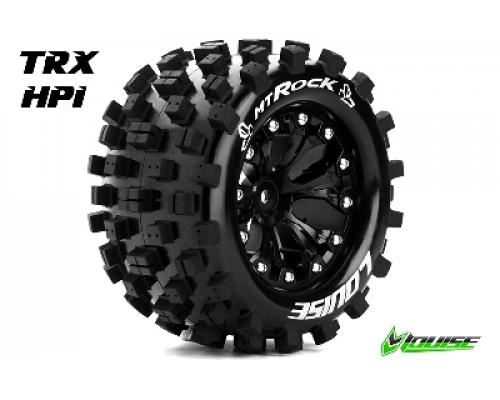 Louise RC - MT-ROCK - 1-10 Monster Truck Banden Set - Verlijmd op velg - Soft - 2.8\" Velgen Zwart - 1/2\"-Offset - GP JAT