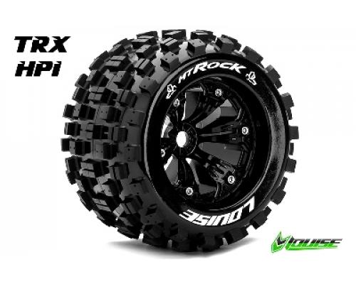 Louise RC - MT-ROCK - 1-8 Monster Truck Banden Set - Verlijmd op velg - Medium - 3.8\" Velgen Zwart - 0-Offset - EP E-MAX