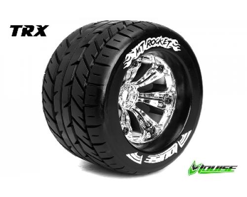 Louise RC - MT-ROCKET - 1-8 Monster Truck Banden Set - Verlijmd op velg - Medium - 3.8\" Velgen Chroom - 1/2\"-Offset - EP