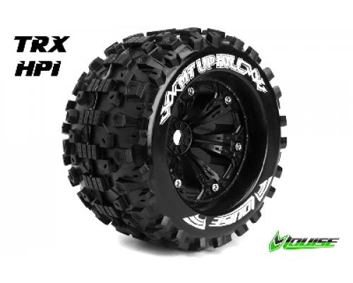 Louise RC - MT-UPHILL - 1-8 Monster Truck Banden Set - Verlijmd op velg - Medium - 3.8\" Velgen Zwart - 1/2\"-Offset - EP