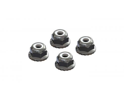 AR708008 Flanged Nyloc Locknut 4mm Silver (4) (ARAC9699)