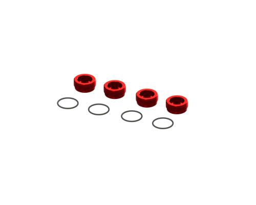 Aluminum Front Hub Nut Red (4) inc O-Rings (ARA320467)