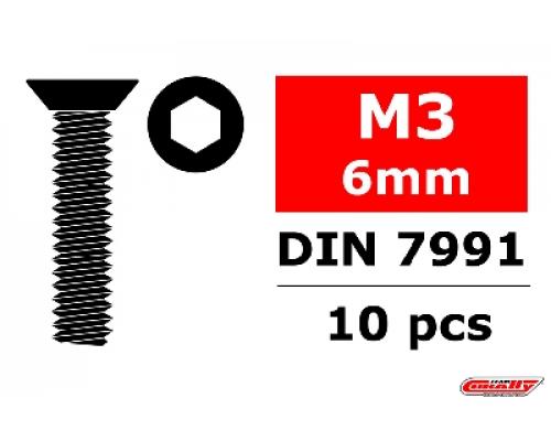 C-3002-30-06 Staal schroeven M3 x 6mm - Verzonkenkop binnenzeskant - 10 st