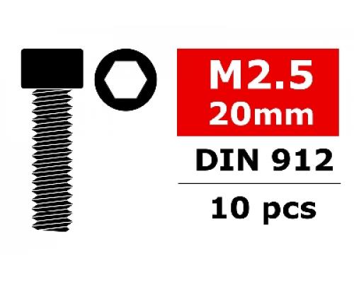 C-30035 Team Corally - Staal schroeven M2.5 x 20mm - Cilinderkop binnenzeskant - 10 st