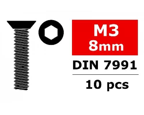 C-30051 Team Corally - Staal schroeven M3 x 8mm - Verzonkenkop binnenzeskant - 10 st