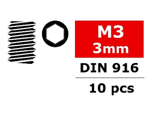 C-30150 Team Corally - Staal stelschroeven M3 x 3mm - Binnenzeskant - 10 st