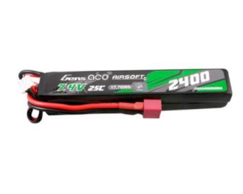 Gens ace 25C 2400mAh 2S2P 7.4V Saddle Airsoft Gun Lipo Battery with Mini Deans(T) Plug GEA24002S25D2