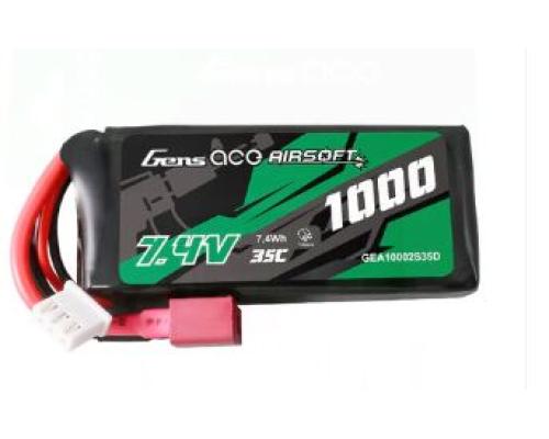 Gens ace 35C 1000mAh 2S1P 7.4V Airsoft Gun Lipo Battery with T Plug GEA10002S35D