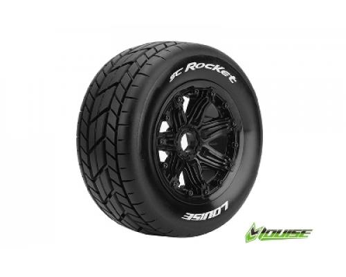 Louise RC - SC-ROCKET - 1-5 Short Course Truck Banden Set - Verlijmd op Velg - SPORT - Velgen Zwart - Hex 24mm - 1 Paar