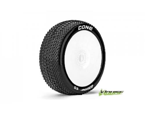 Louise RC - B-CONE - 1-8 Buggy Banden Set - Verlijmd op velg - Super Soft - Velgen Wit - Zeskant 17mm - 1 Paar