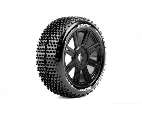 Louise RC - B-HORNET - 1-8 Buggy Banden Set - Verlijmd op velg - Super Soft - Spaakvelgen Zwart - Zeskant 17mm - 1 Paar