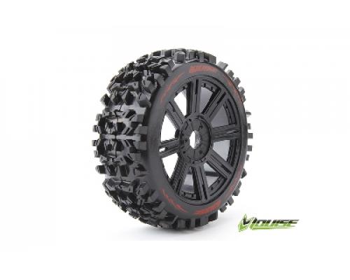 Louise RC - B-PIONEER - 1-8 Buggy Banden Set - Verlijmd op velg - Soft - Spaakvelgen Zwart - Zeskant 17mm - 1 Paar