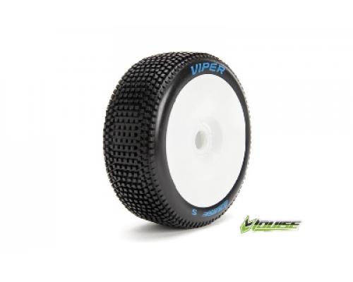 Louise RC - B-VIPER-JA - 1-8 Buggy Banden Set - Verlijmd op velg - Soft - Velgen Wit - Zeskant 17mm - 1 Paar