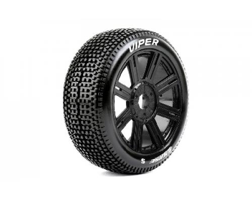 Louise RC - B-VIPER-JA - 1-8 Buggy Banden Set - Verlijmd op velg - Super Soft - Spaakvelgen Zwart - Zeskant 17mm - 1 Paa