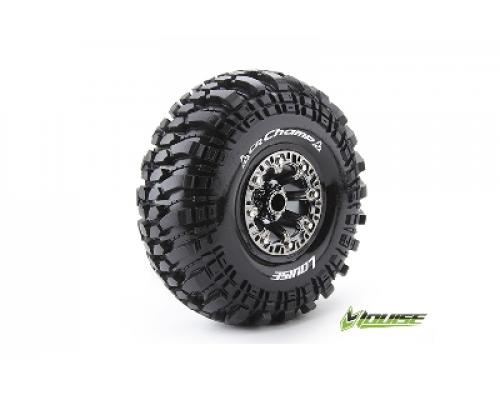 Louise RC - CR-CHAMP - 1-10 Crawler Banden Set - Verlijmd op velg - Super Soft - 2.2\" Velgen Zwart Chroom - Hex 12mm - 1