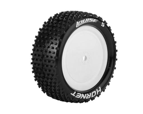 Louise RC - E-HORNET - 1-10 Buggy Tire Set - Mounted - Soft - White Wheels - Hex 12mm - 4WD - Front - L-T3170SWKF
