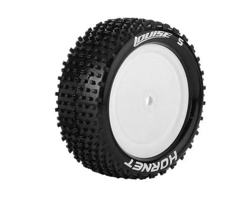 Louise RC - E-HORNET - 1-10 Buggy Tire Set - Mounted - Soft - White Wheels - Hex 12mm - 4WD - Rear - L-T3172SWKR
