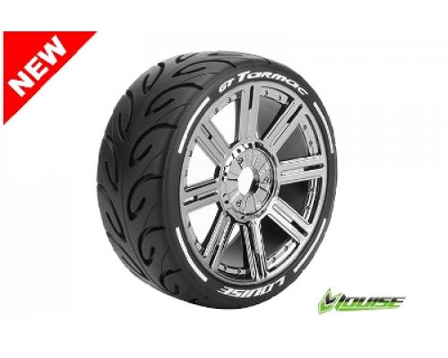 Louise RC - GT-TARMAC - MFT Technology - 1-8 Buggy Banden Set - Verlijmd op velg - Super Soft - Spaakvelgen Zwart Chroom