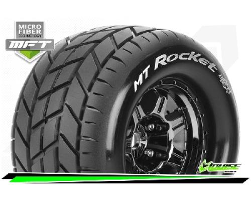 Louise RC - MFT - MT-ROCKET - 1-8 Monster Truck Bandenset - Gemonteerd - Sport - 3.8 Bead Style Velgen Zwart-Chrome - 1/