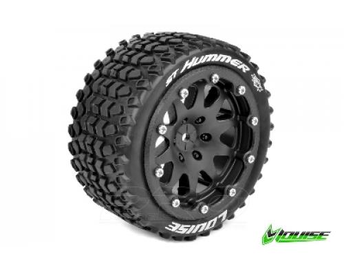 Louise RC - MFT - ST-HUMMER 1-10 Monster Truck Tire Set - Mounted - Sport - Black Bead-Lock Rims - 0-Offset - Hex 12mm -