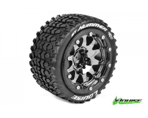 Louise RC - MFT - ST-HUMMER 1-10 Monster Truck Tire Set - Mounted - Sport - Black Bead-Lock Rims - 1/2-Offset - Hex 12mm