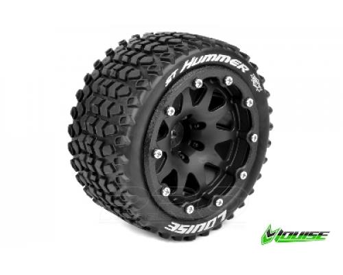 Louise RC - MFT - ST-HUMMER 1-10 Monster Truck Tire Set - Mounted - Sport - Black Chrome Bead-Lock Rims - 1/2-Offset - H