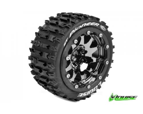 Louise RC - MFT - ST-PIONEER 1-10 Monster Truck Tire Set - Mounted - Sport - Black Bead-Lock Rims - 1/2-Offset - Hex 12m