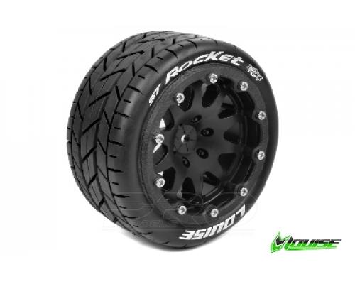 Louise RC - MFT - ST-ROCKET 1-10 Monster Truck Tire Set - Mounted - Sport - Black Bead-Lock Rims - 0-Offset - Hex 12mm -