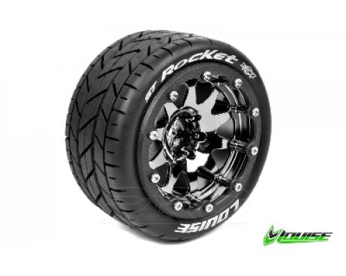 Louise RC - MFT - ST-ROCKET 1-10 Monster Truck Tire Set - Mounted - Sport - Black Bead-Lock Rims - 1/2-Offset - Hex 12mm