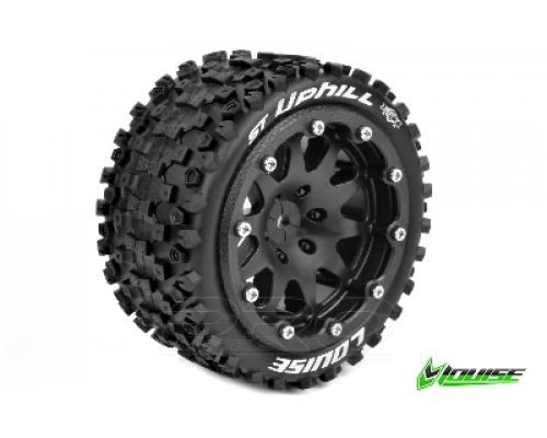 Louise RC - MFT - ST-UPHILL 1-10 Monster Truck Tire Set - Mounted - Sport - Black Bead-Lock Rims - 0-Offset - Hex 12mm -