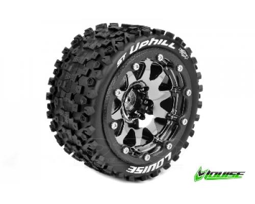 Louise RC - MFT - ST-UPHILL 1-10 Monster Truck Tire Set - Mounted - Sport - Black Bead-Lock Rims - 1/2-Offset - Hex 12mm