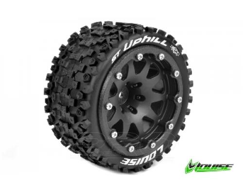 Louise RC - MFT - ST-UPHILL 1-10 Monster Truck Tire Set - Mounted - Sport - Black Chrome Bead-Lock Rims - 1/2-Offset - H