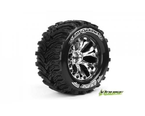 Louise RC - MT-CYCLONE - 1-10 Monster Truck Banden Set - Verlijmd op velg - Soft - 2.8\" Velgen Chroom - 0-Offset - 2.8\"