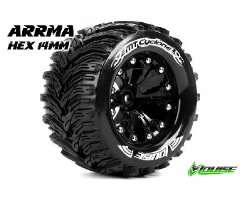 Louise RC - MT-CYCLONE - 1-10 Monster Truck Banden Set - Verlijmd op velg - Soft - 2.8\" Velgen Zwart Chroom - Zeskant 14