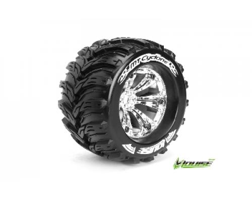 Louise RC - MT-CYCLONE - 1-8 Monster Truck Banden Set - Verlijmd op velg - Medium - 3.8\" Velgen Chroom - 0-Offset - EP E