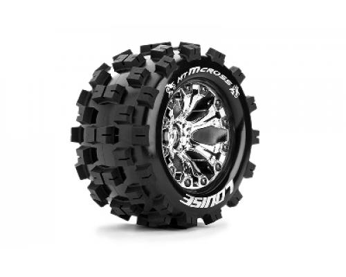 Louise RC - MT-MCROSS - 1-10 Monster Truck Banden Set - Verlijmd op velg - Soft - 2.8\" Velgen Chroom - 0-Offset - 2.8\" V