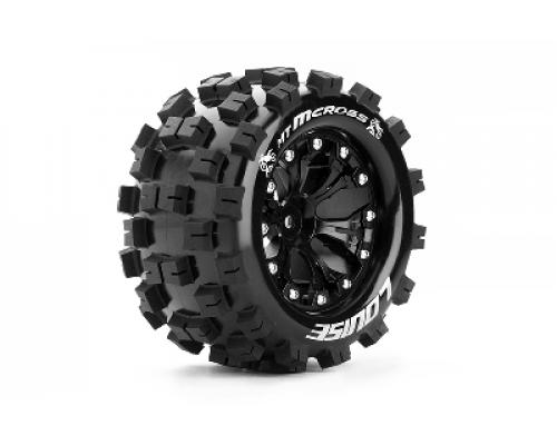 Louise RC - MT-MCROSS - 1-10 Monster Truck Banden Set - Verlijmd op velg - Soft - 2.8\" Velgen Zwart - 0-Offset - EP STAM