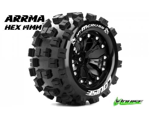 Louise RC - MT-MCROSS - 1-10 Monster Truck Banden Set - Verlijmd op velg - Soft - 2.8\" Velgen Zwart - Zeskant 14mm - ARR