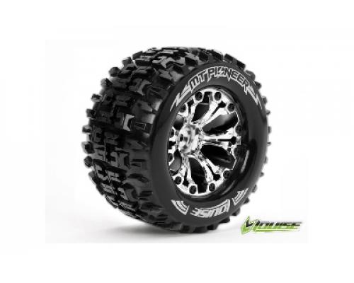 Louise RC - MT-PIONEER - 1-10 Monster Truck Banden Set - Verlijmd op velg - Soft - 2.8\" Velgen Chroom - 0-Offset - 2.8\"