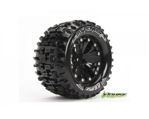 Louise RC - MT-PIONEER - 1-10 Monster Truck Banden Set - Verlijmd op velg - Soft - 2.8\" Velgen Zwart - 0-Offset - EP STA